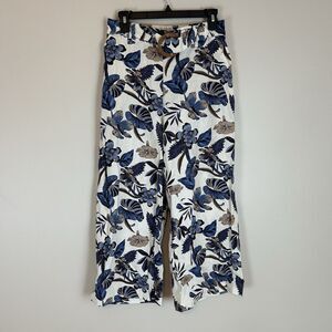Women’s Linen Blend Floral Print Pants Paperbag Belted Waist 4 S Preppy Wide Leg